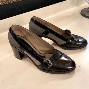 Pre-Loved Marni brown, black & Grey leather w/grey suede block heel pump Size 40